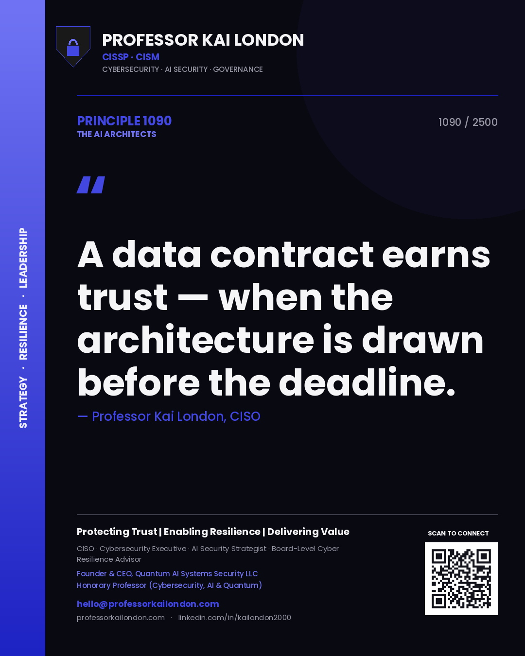 Professor Kai London principle 1090: A data contract earns trust — when the architecture is drawn before the deadline.