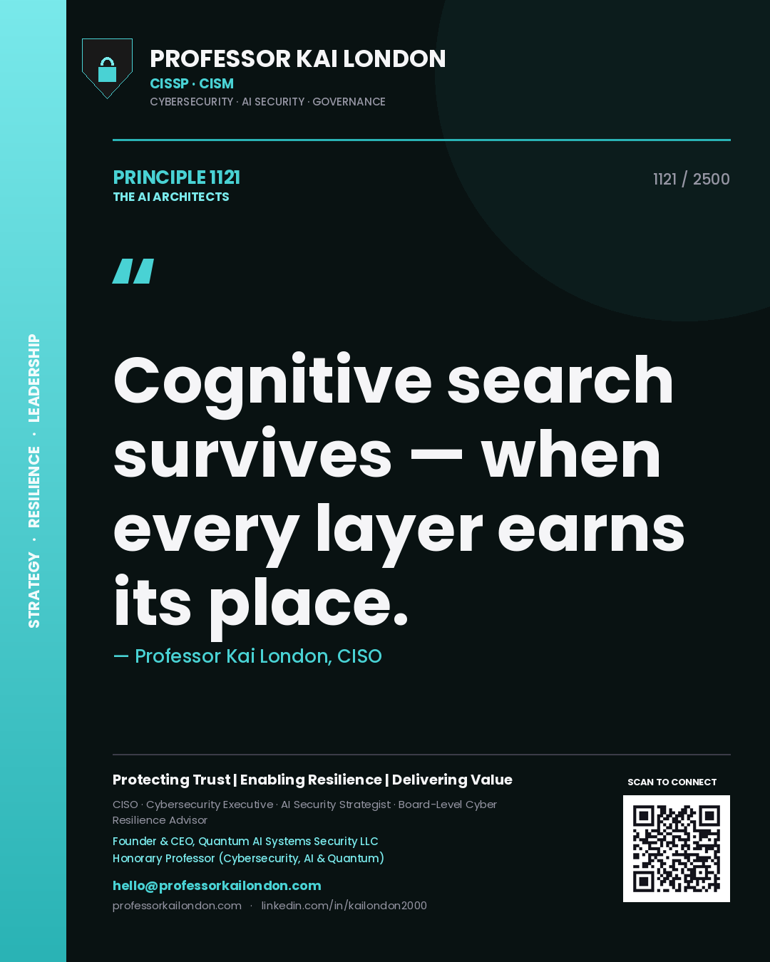 Professor Kai London principle 1121: Cognitive search survives — when every layer earns its place.