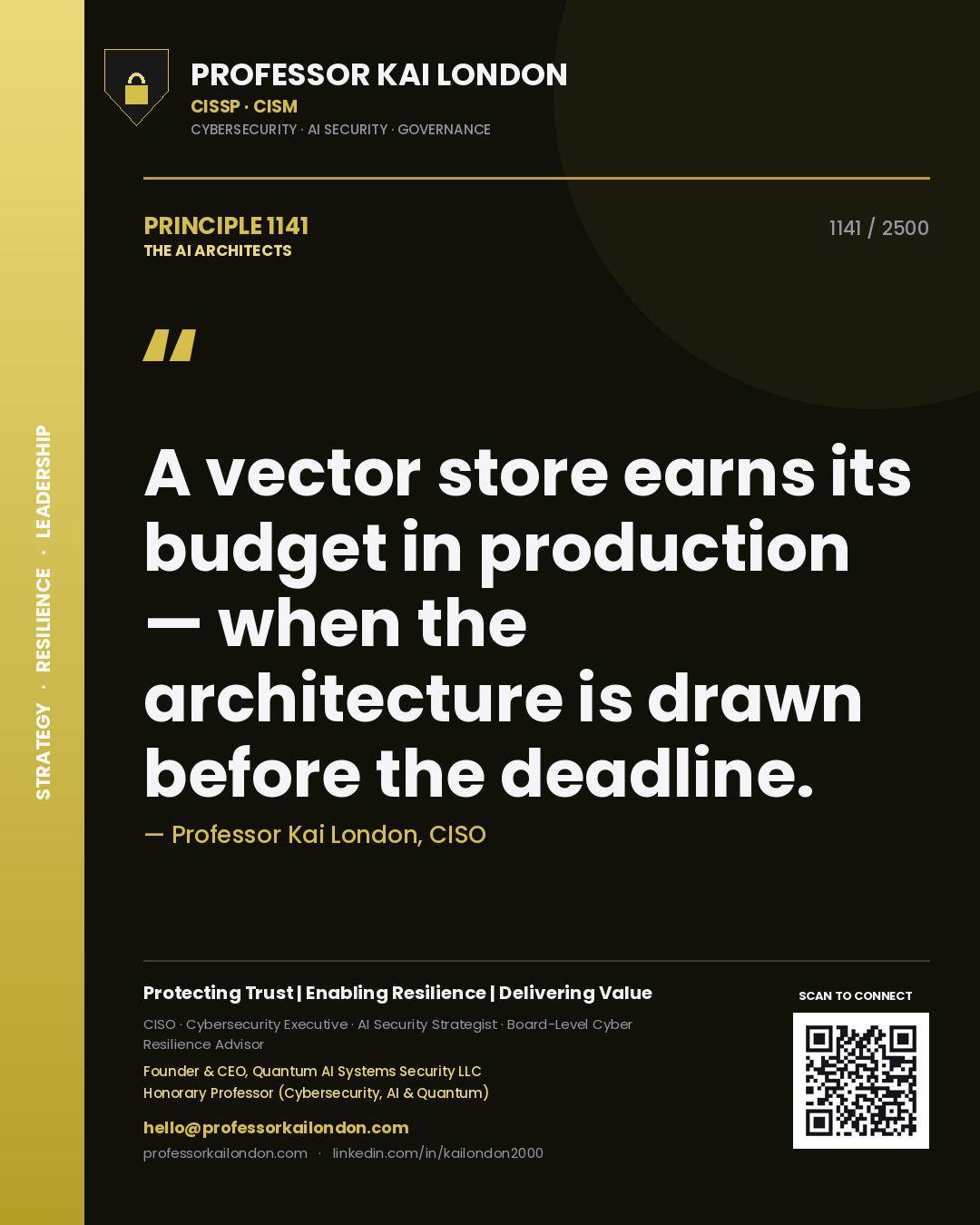 Professor Kai London principle 1141: A vector store earns its budget in production — when the architecture is drawn before the deadline.