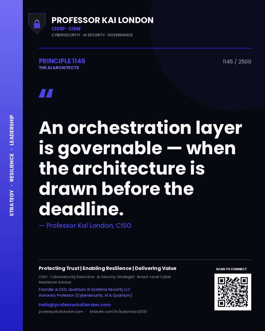Professor Kai London principle 1145: An orchestration layer is governable — when the architecture is drawn before the deadline.