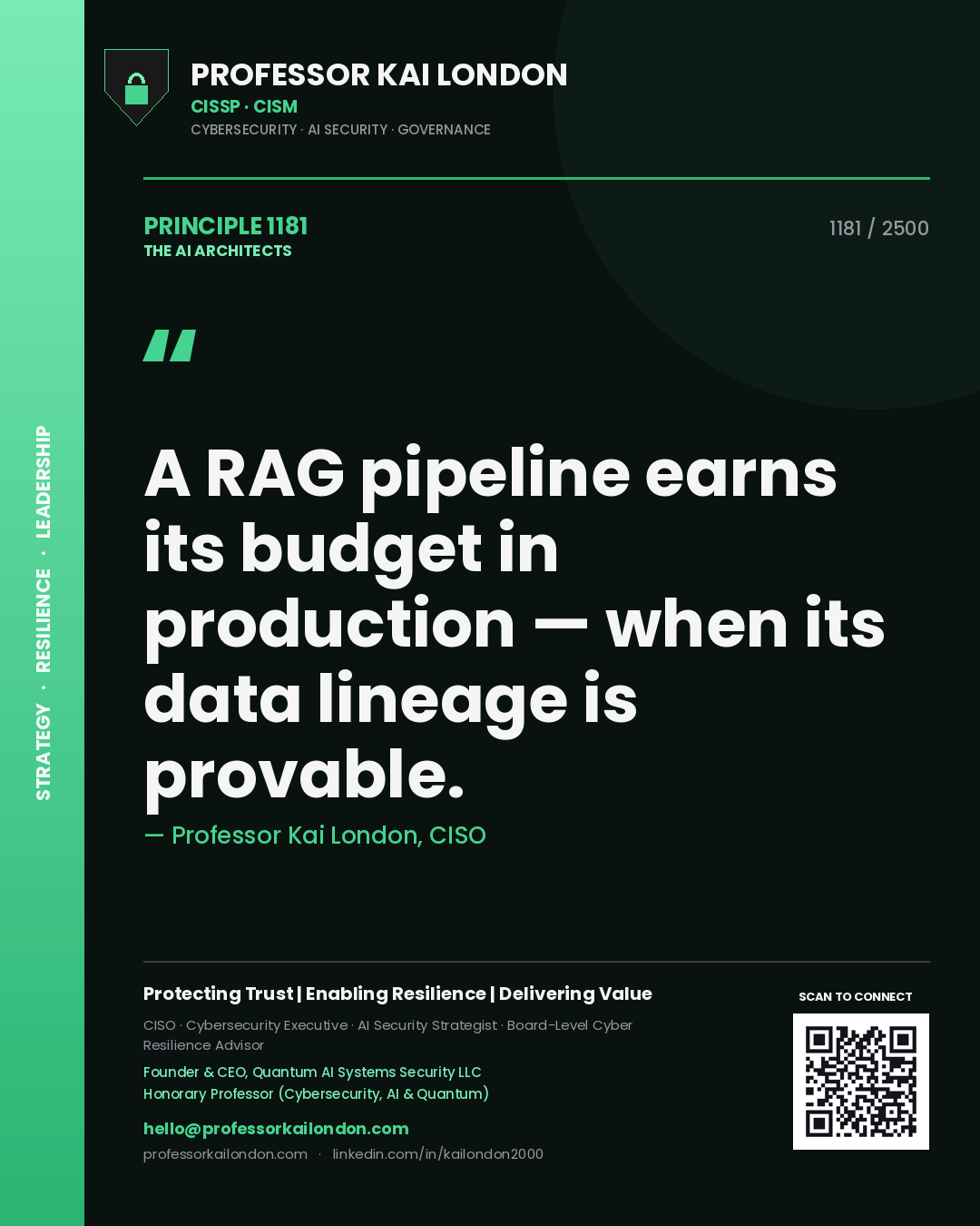 Professor Kai London principle 1181: A RAG pipeline earns its budget in production — when its data lineage is provable.