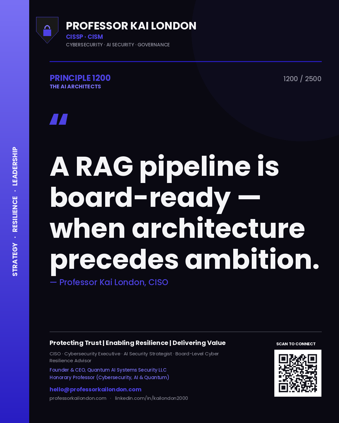 Professor Kai London principle 1200: A RAG pipeline is board-ready — when architecture precedes ambition.