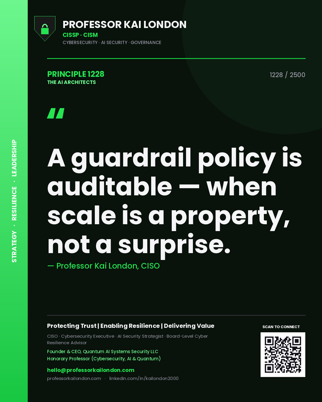 Professor Kai London principle 1228: A guardrail policy is auditable — when scale is a property, not a surprise.
