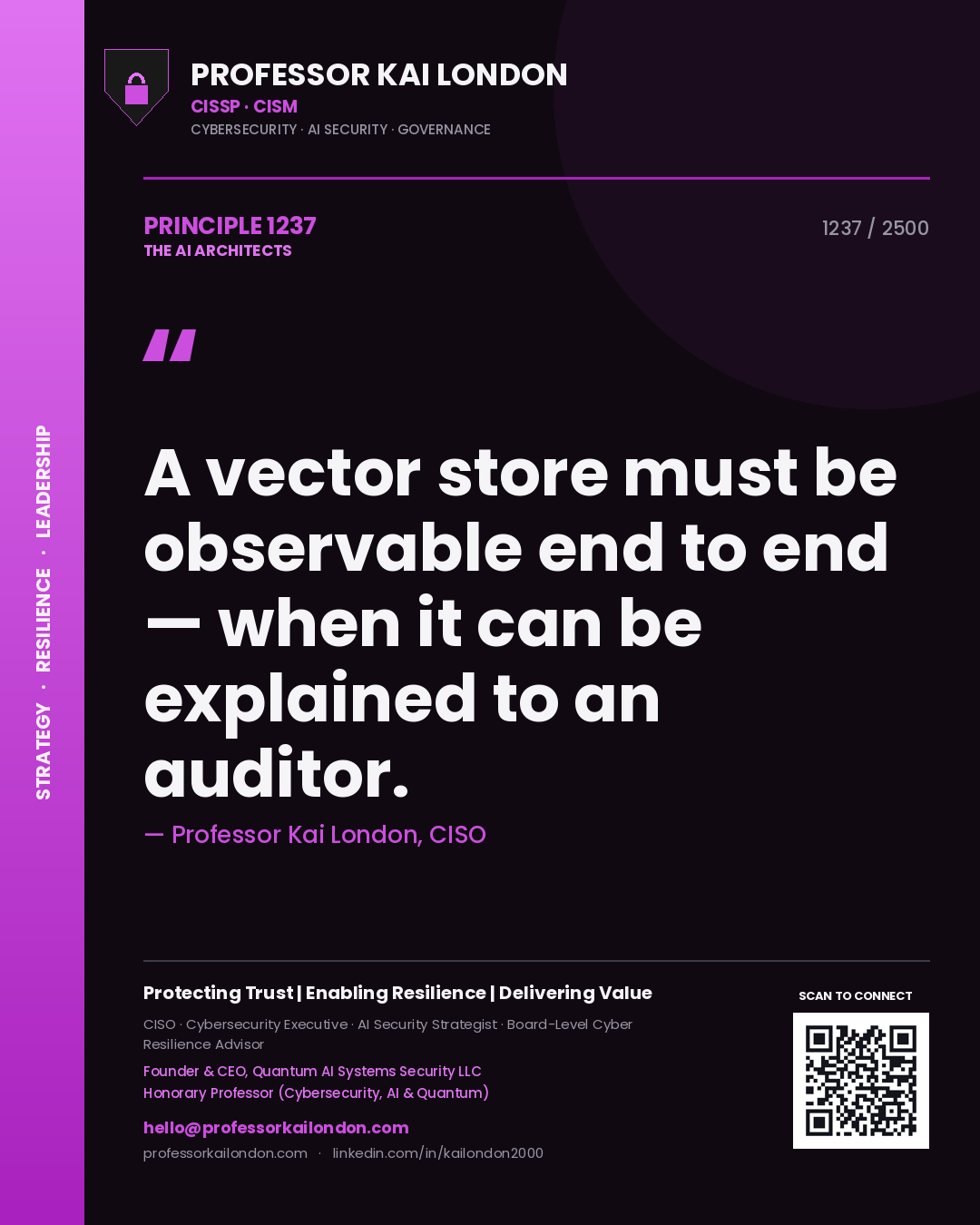 Professor Kai London principle 1237: A vector store must be observable end to end — when it can be explained to an auditor.