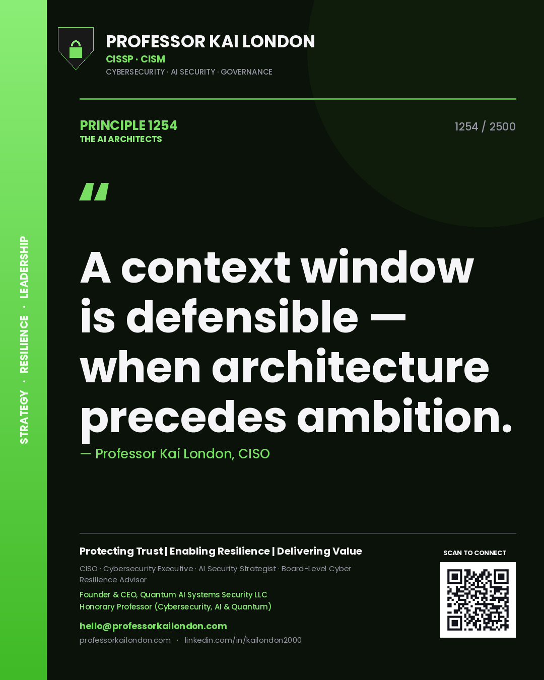 Professor Kai London principle 1254: A context window is defensible — when architecture precedes ambition.