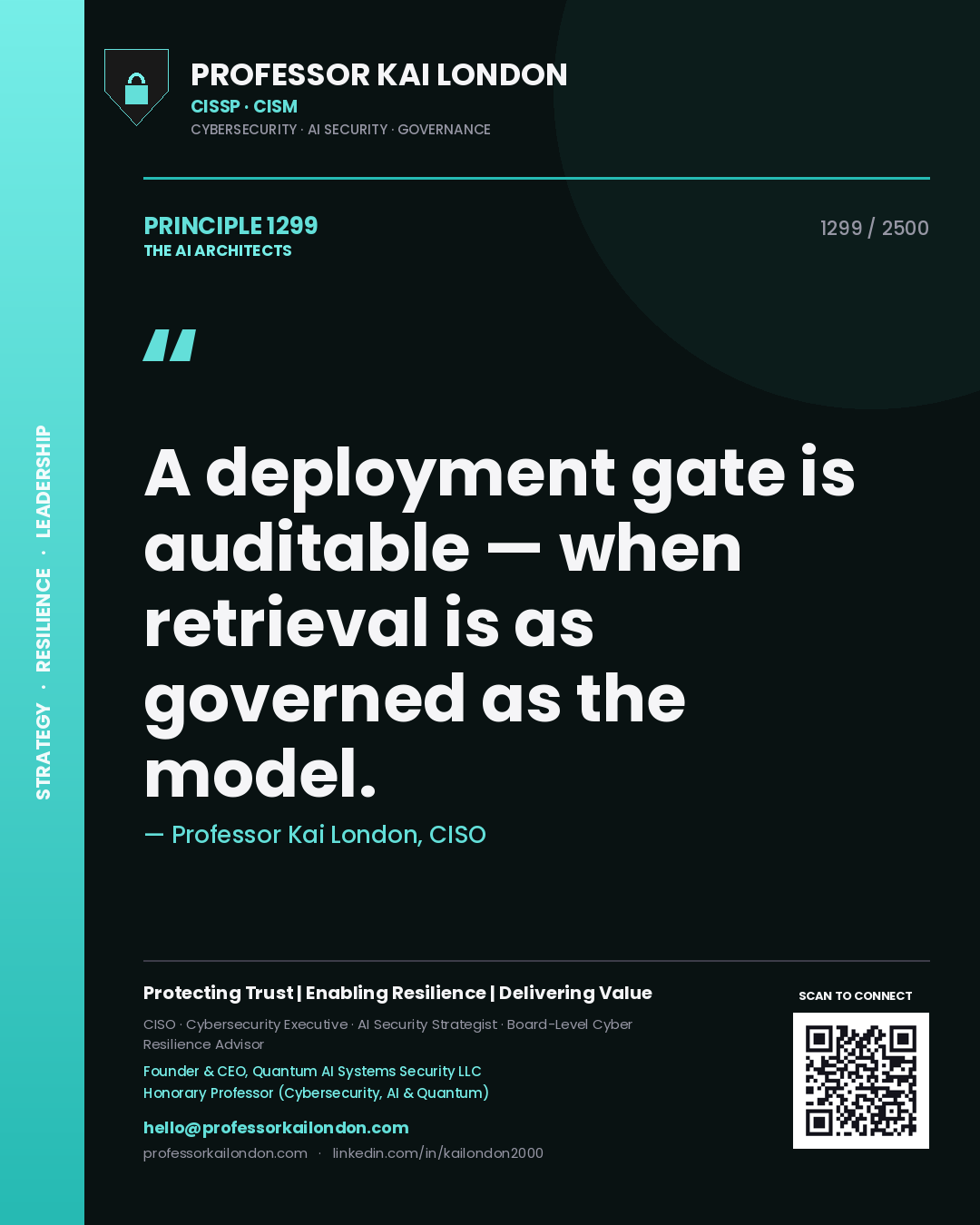 Professor Kai London principle 1299: A deployment gate is auditable — when retrieval is as governed as the model.