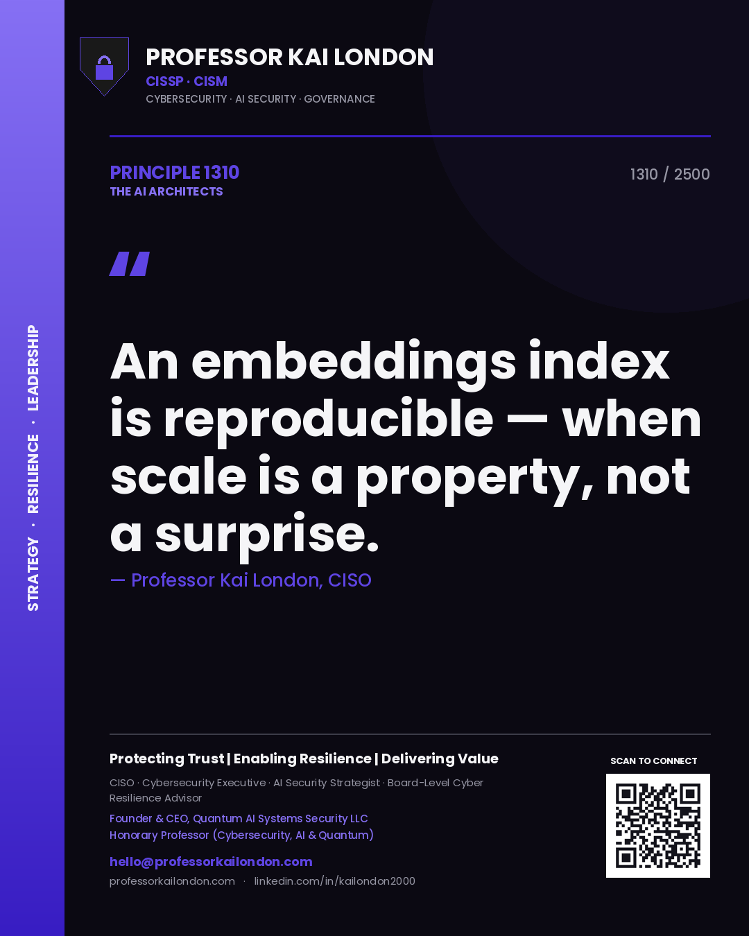 Professor Kai London principle 1310: An embeddings index is reproducible — when scale is a property, not a surprise.