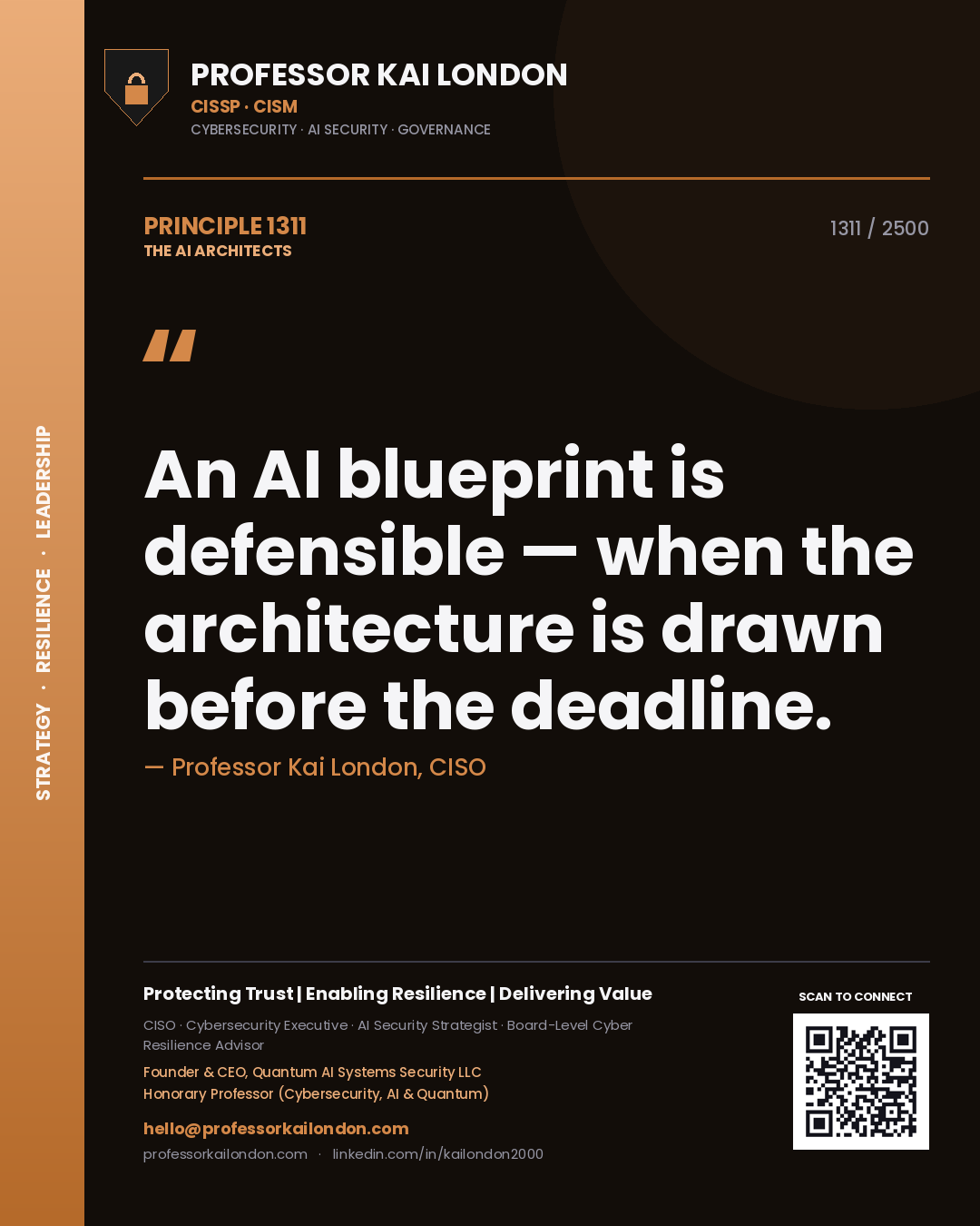 Professor Kai London principle 1311: An AI blueprint is defensible — when the architecture is drawn before the deadline.