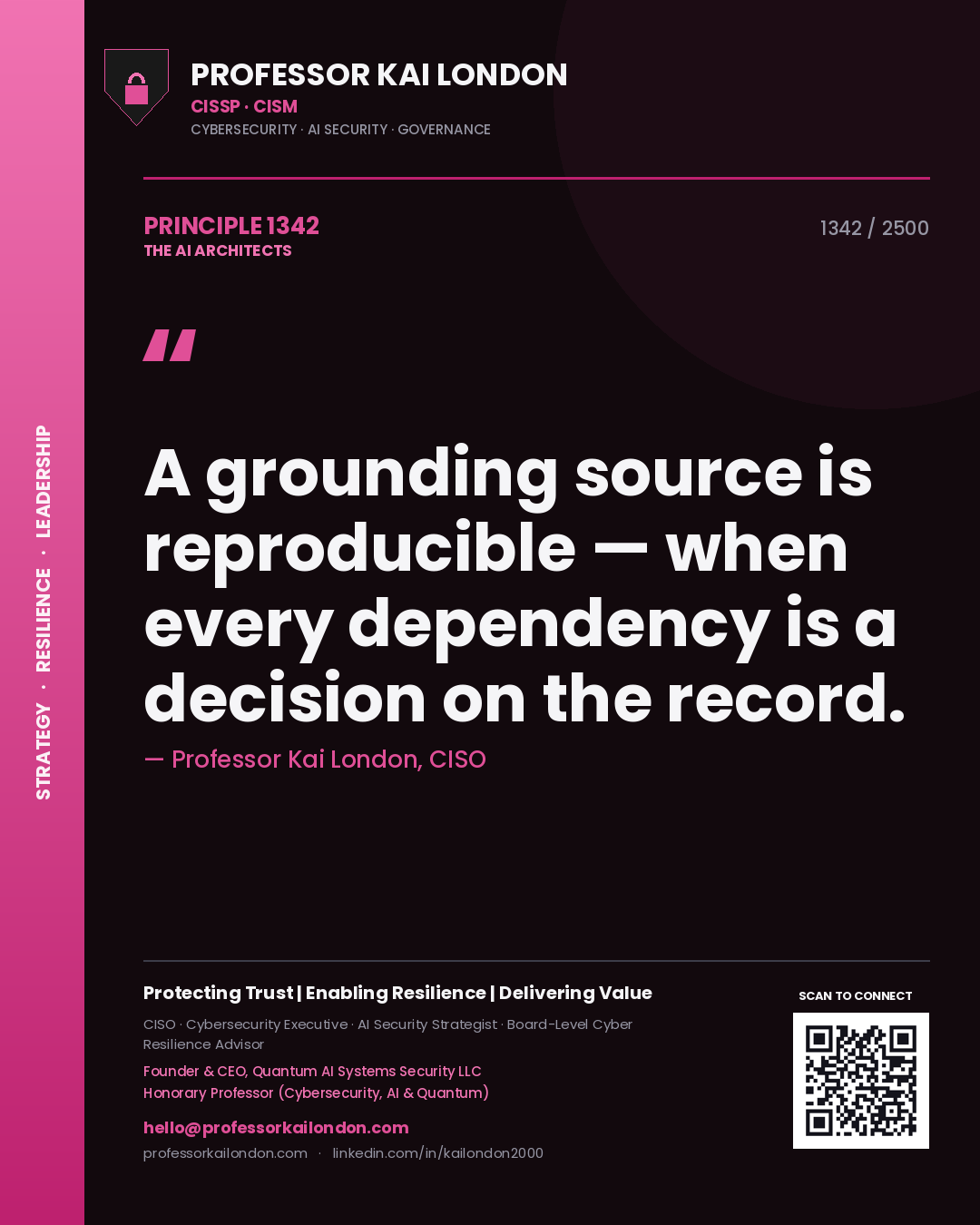 Professor Kai London principle 1342: A grounding source is reproducible — when every dependency is a decision on the record.