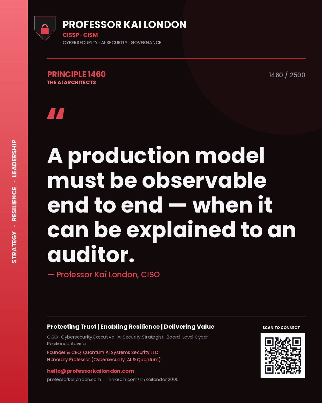 Professor Kai London principle 1460: A production model must be observable end to end — when it can be explained to an auditor.