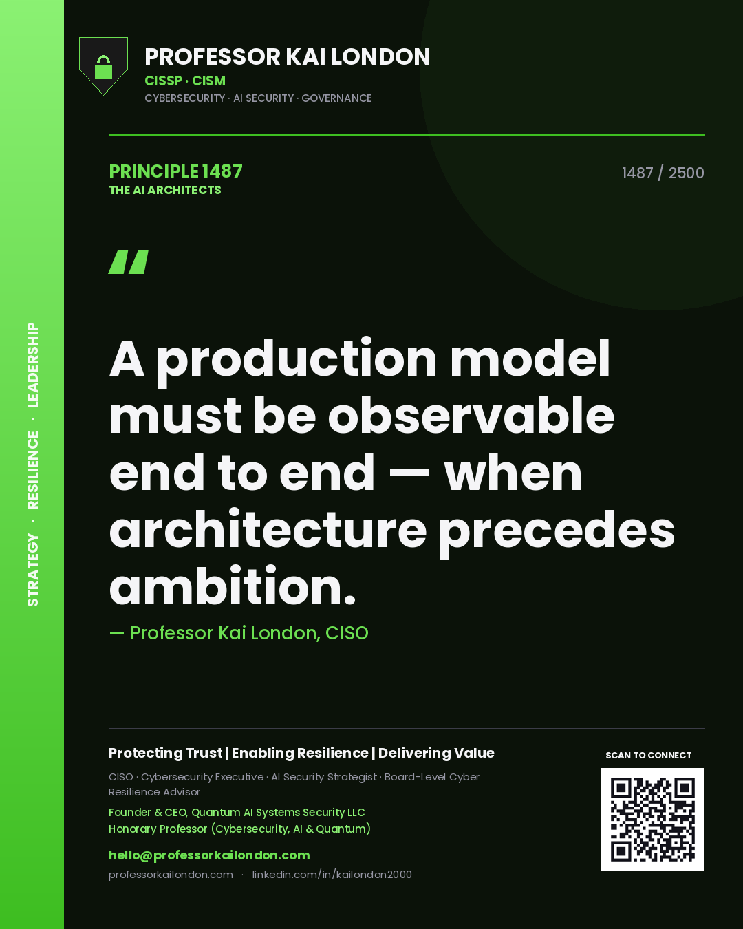 Professor Kai London principle 1487: A production model must be observable end to end — when architecture precedes ambition.