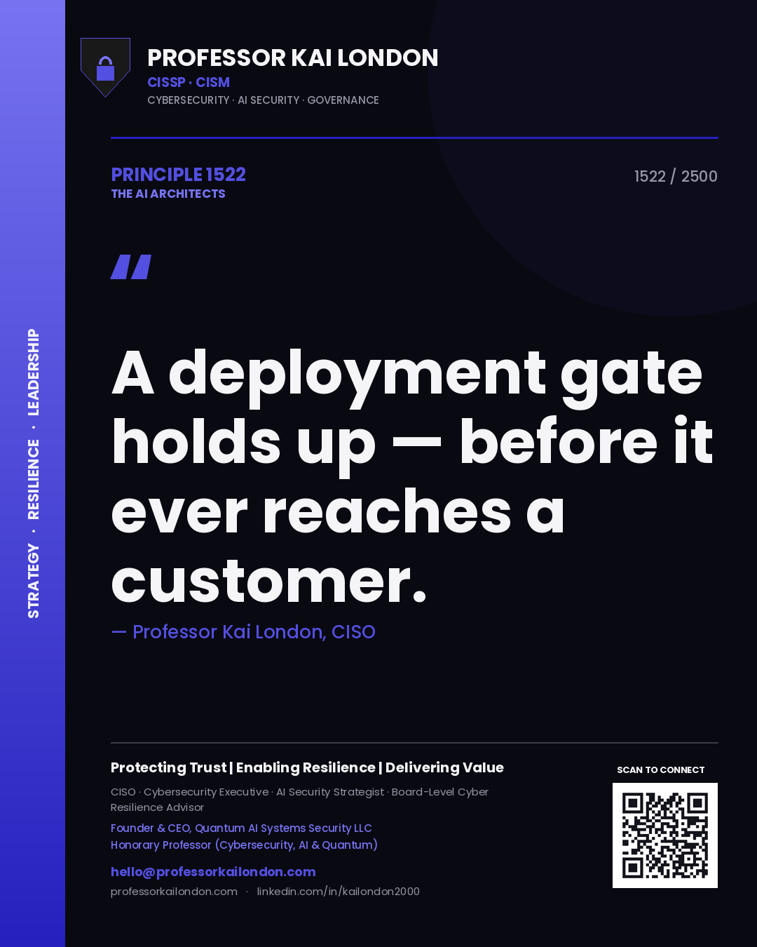 Professor Kai London principle 1522: A deployment gate holds up — before it ever reaches a customer.