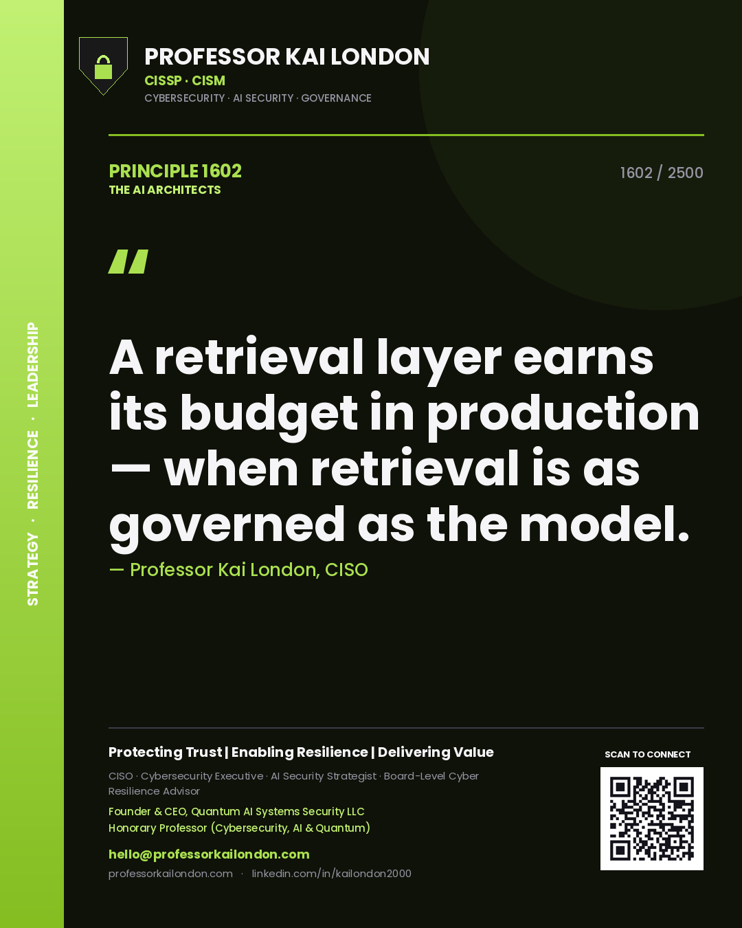 Professor Kai London principle 1602: A retrieval layer earns its budget in production — when retrieval is as governed as the model.