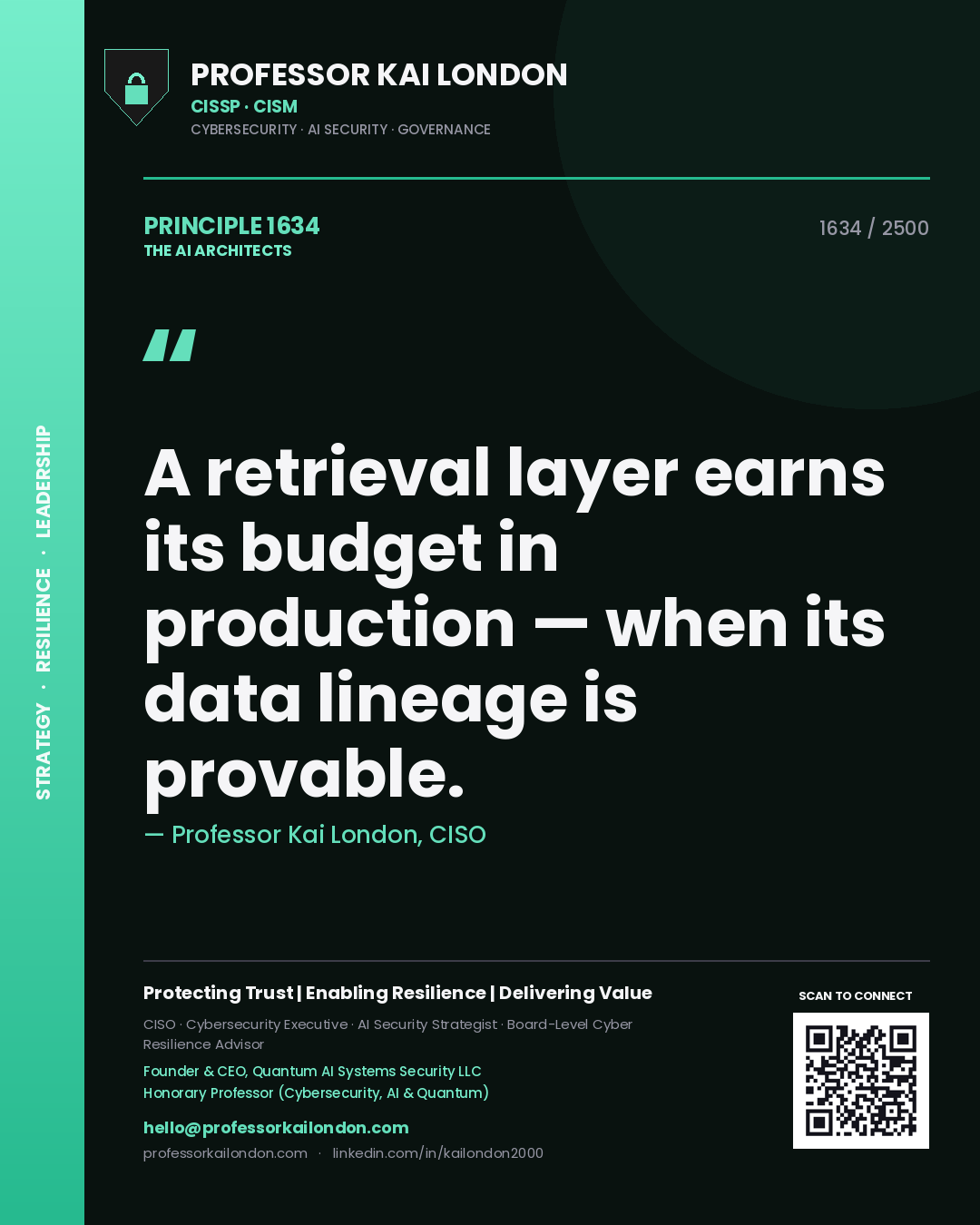 Professor Kai London principle 1634: A retrieval layer earns its budget in production — when its data lineage is provable.