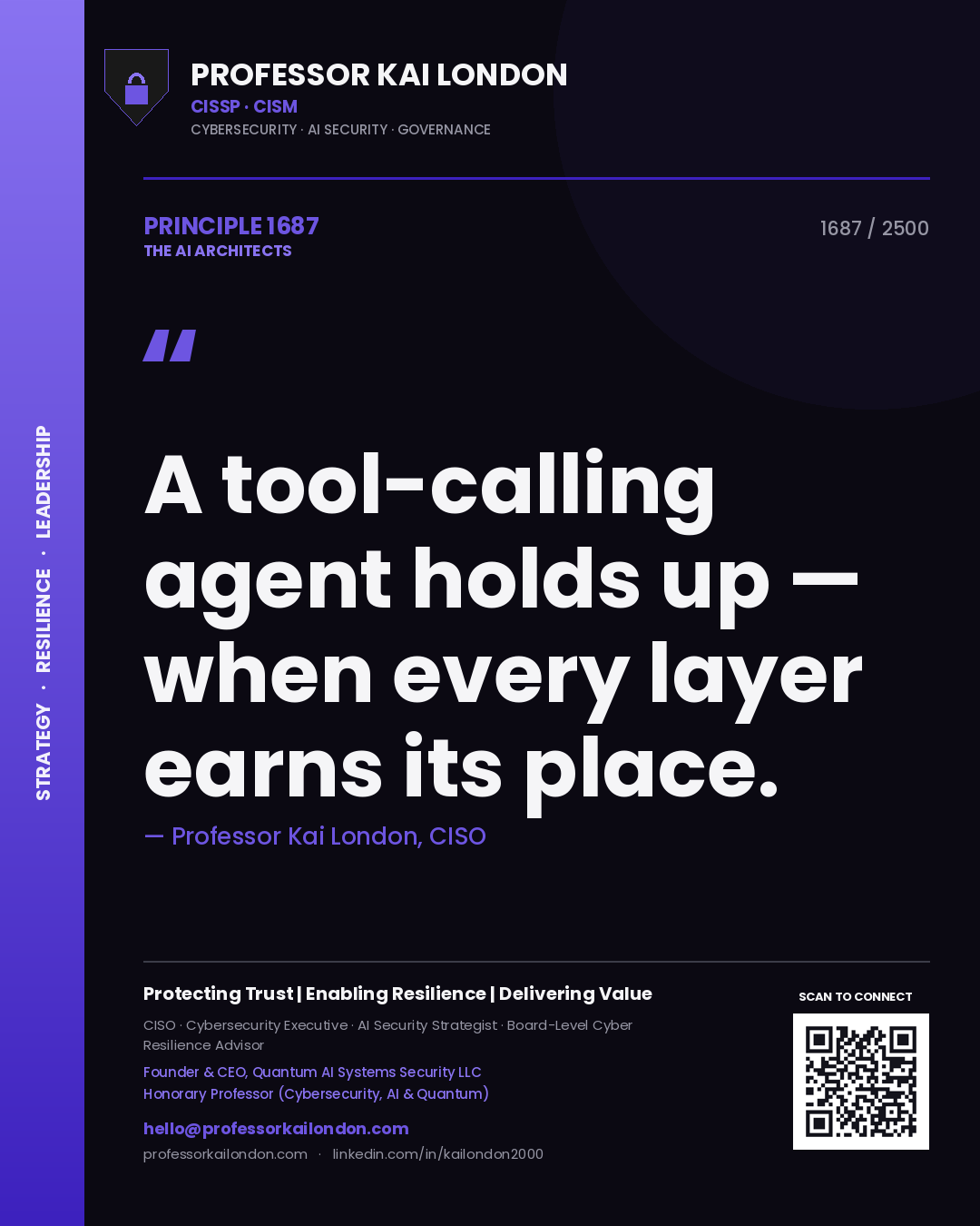Professor Kai London principle 1687: A tool-calling agent holds up — when every layer earns its place.