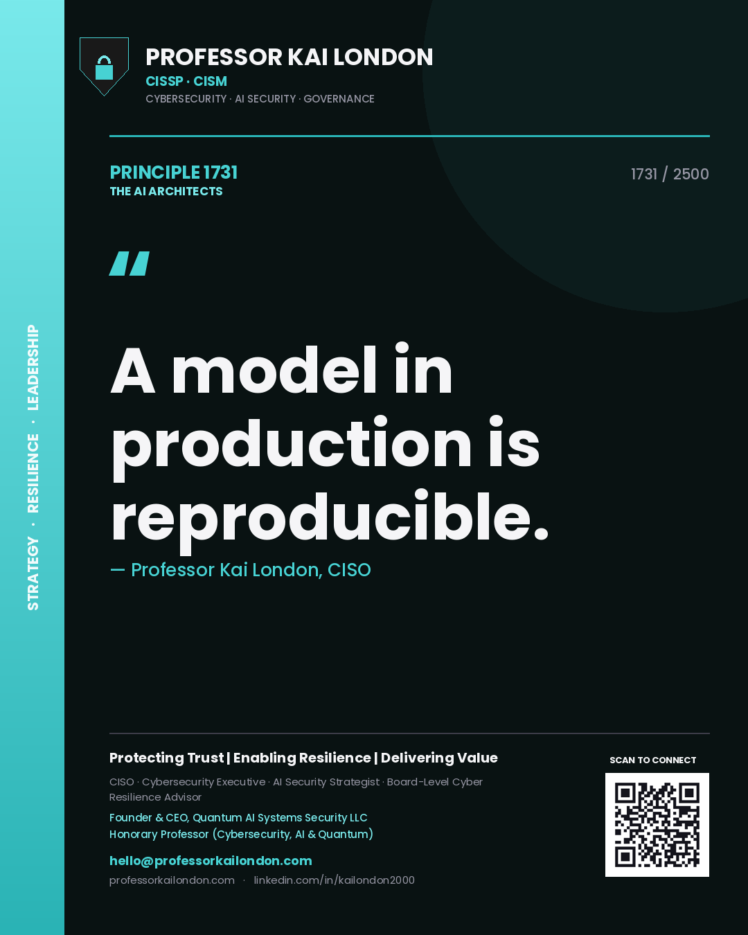 Professor Kai London principle 1731: A model in production is reproducible.