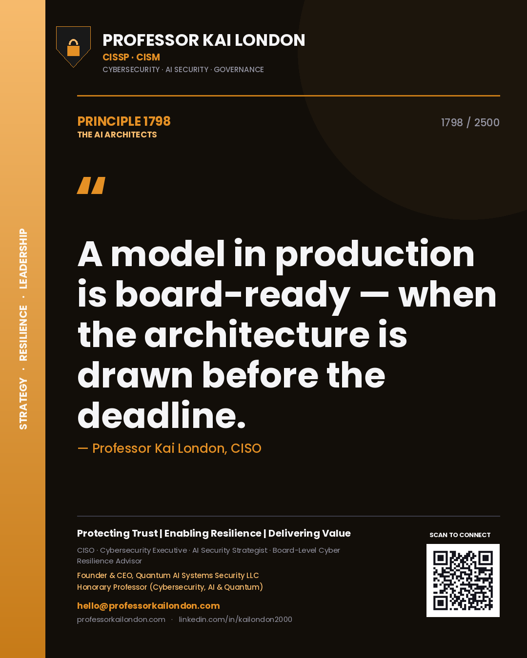 Professor Kai London principle 1798: A model in production is board-ready — when the architecture is drawn before the deadline.
