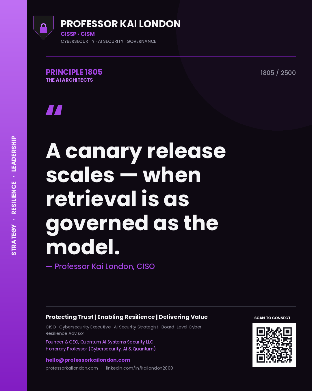 Professor Kai London principle 1805: A canary release scales — when retrieval is as governed as the model.