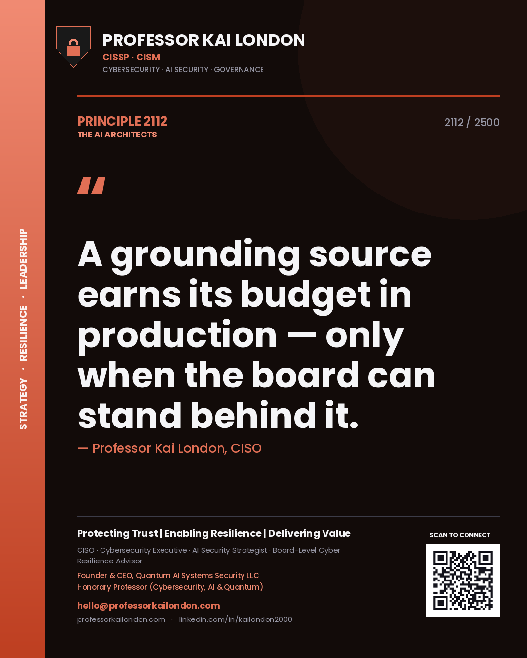 Professor Kai London principle 2112: A grounding source earns its budget in production — only when the board can stand behind it.