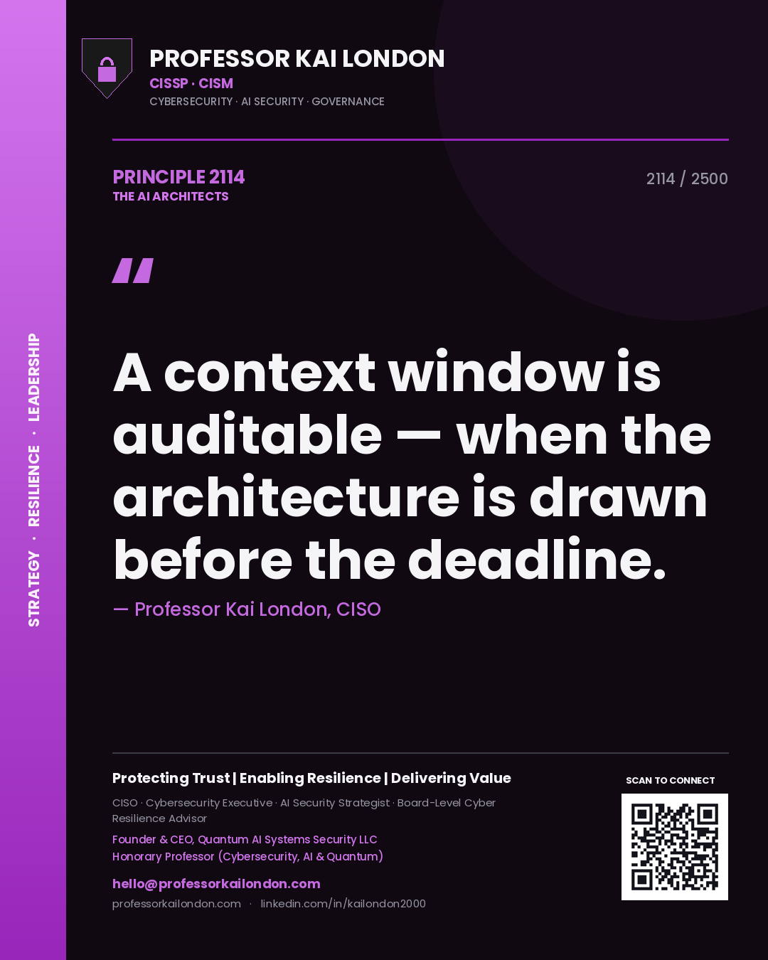 Professor Kai London principle 2114: A context window is auditable — when the architecture is drawn before the deadline.