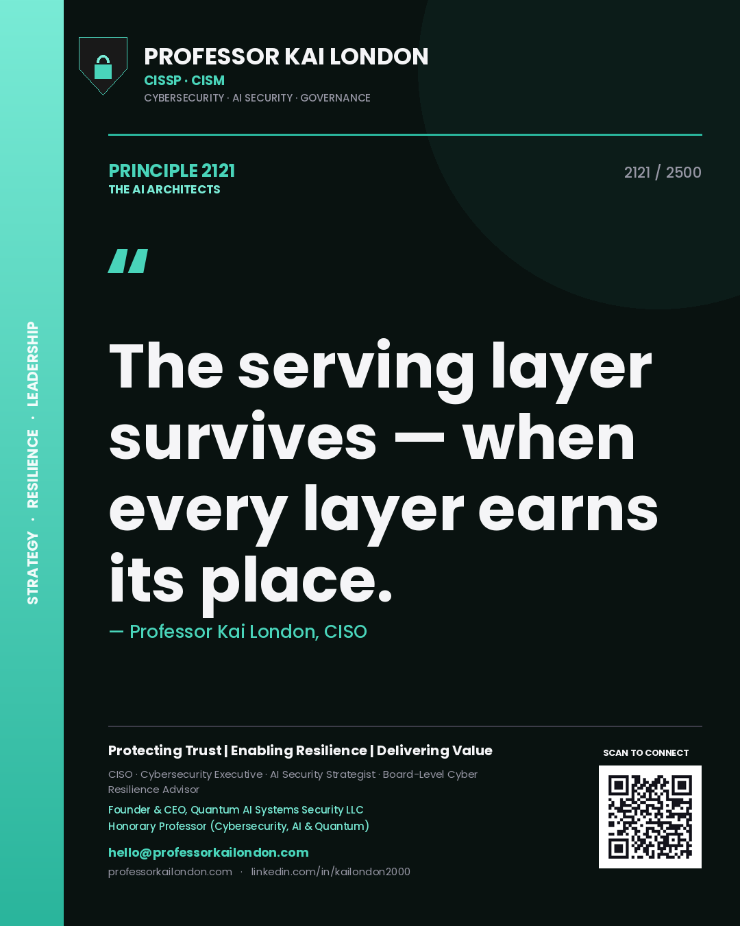 Professor Kai London principle 2121: The serving layer survives — when every layer earns its place.