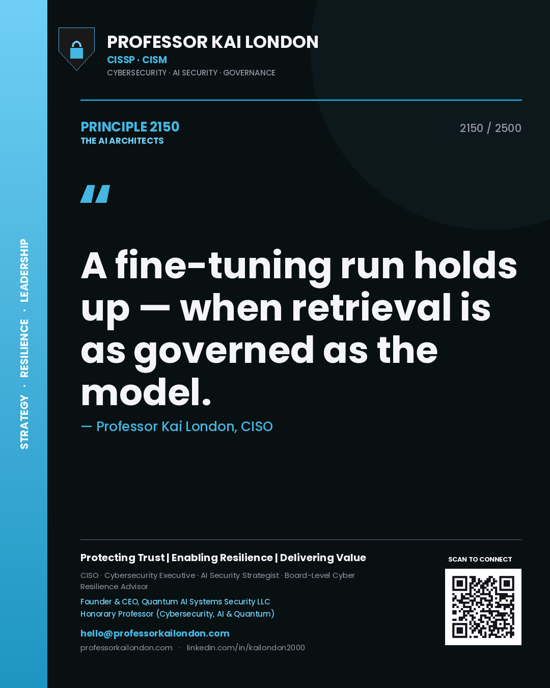 Professor Kai London principle 2150: A fine-tuning run holds up — when retrieval is as governed as the model.