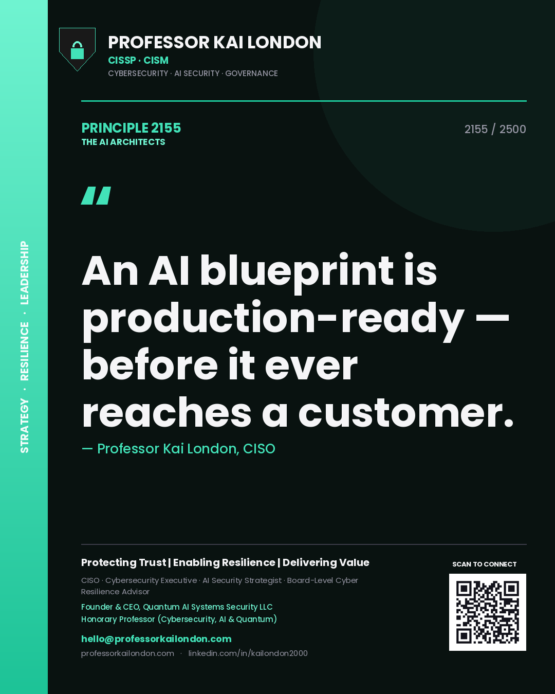 Professor Kai London principle 2155: An AI blueprint is production-ready — before it ever reaches a customer.