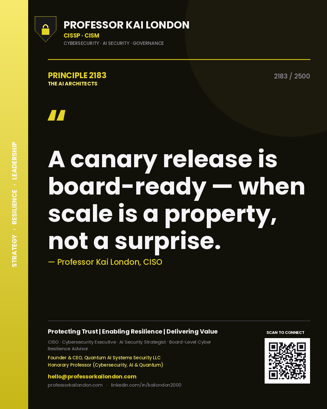 Professor Kai London principle 2183: A canary release is board-ready — when scale is a property, not a surprise.