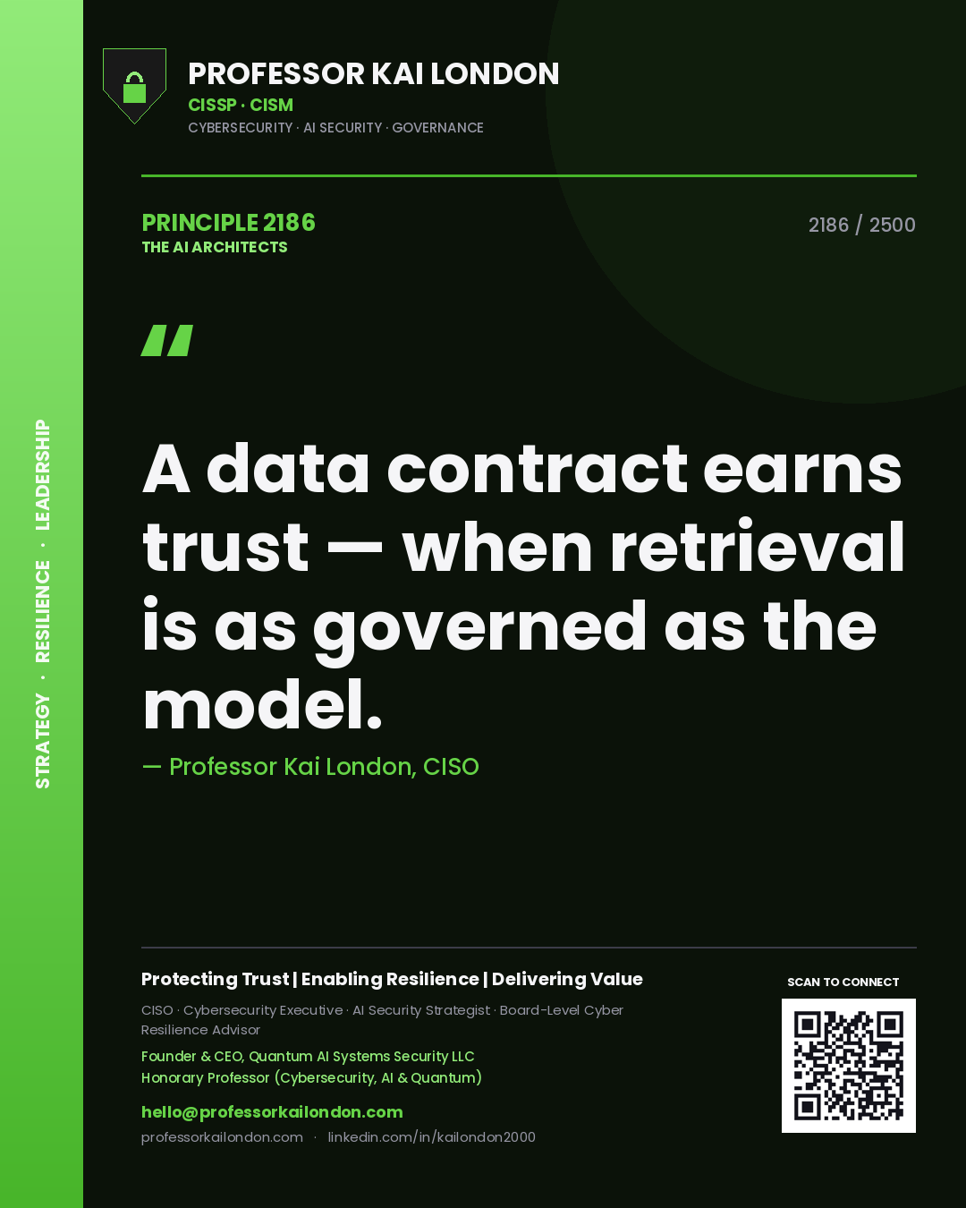 Professor Kai London principle 2186: A data contract earns trust — when retrieval is as governed as the model.