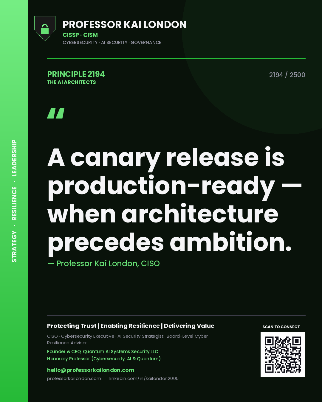 Professor Kai London principle 2194: A canary release is production-ready — when architecture precedes ambition.