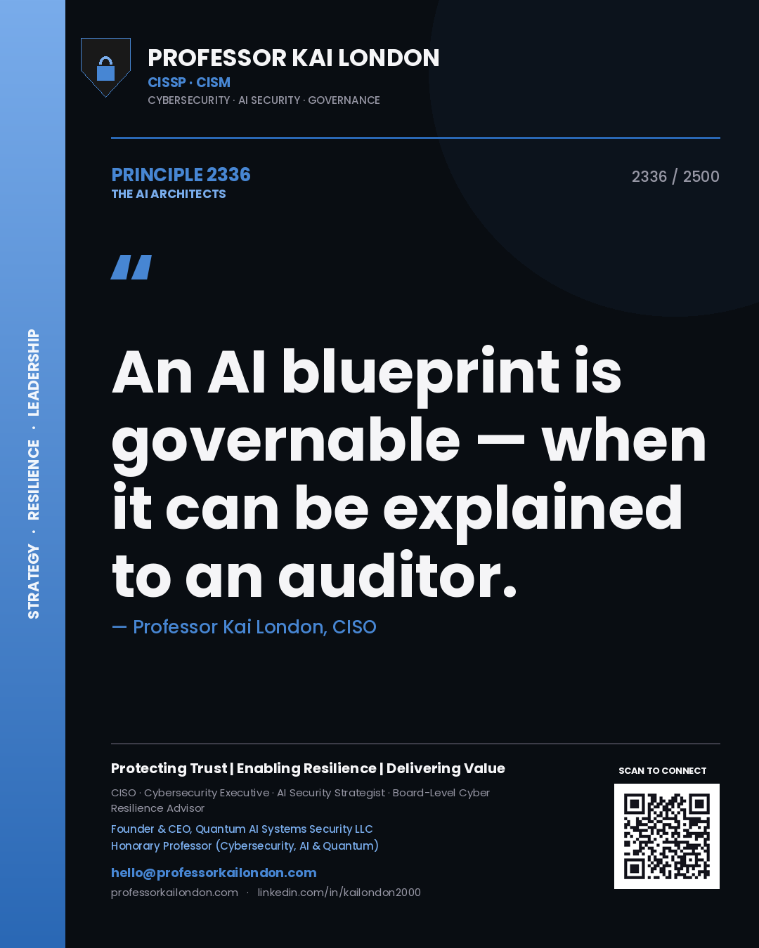 Professor Kai London principle 2336: An AI blueprint is governable — when it can be explained to an auditor.