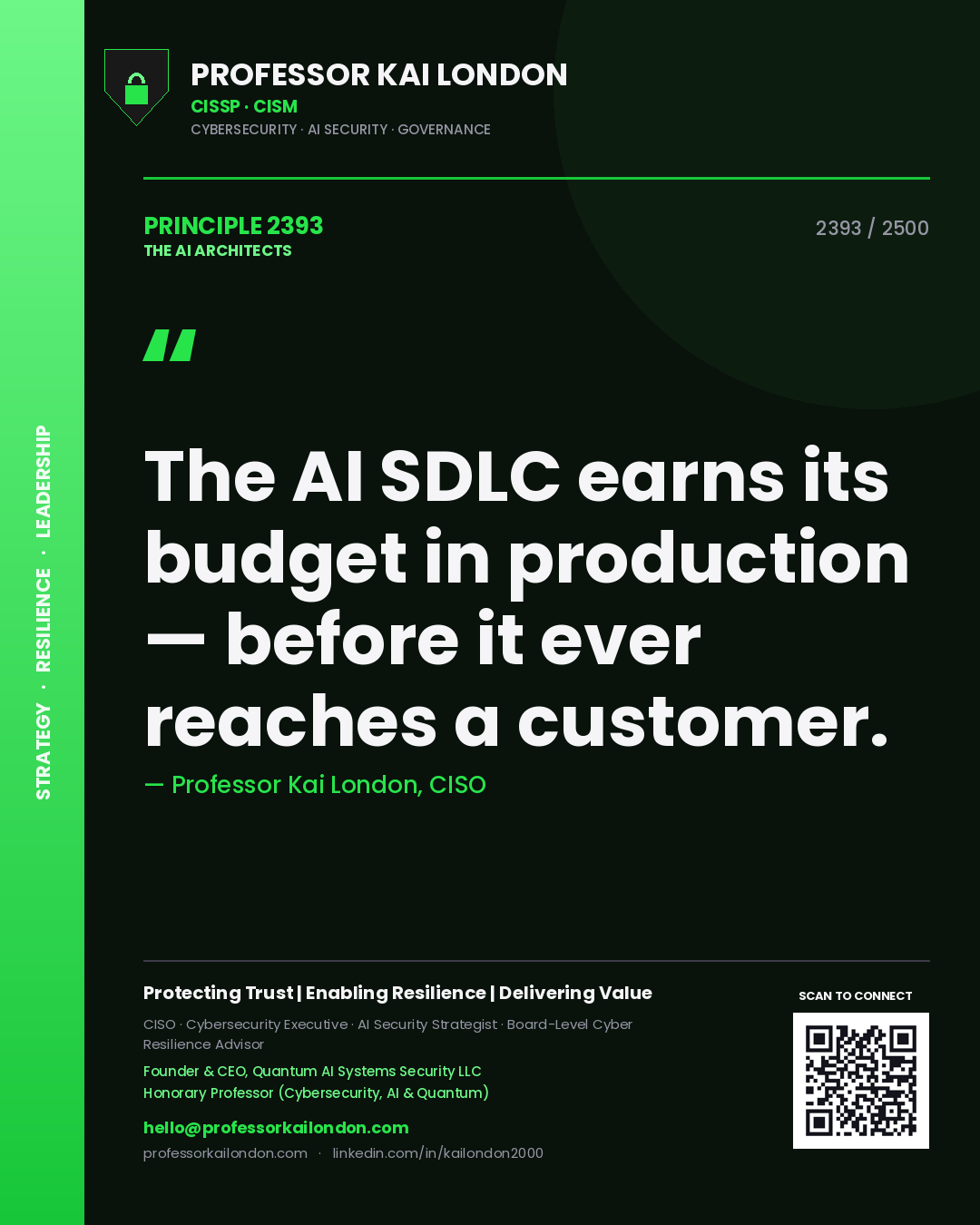 Professor Kai London principle 2393: The AI SDLC earns its budget in production — before it ever reaches a customer.