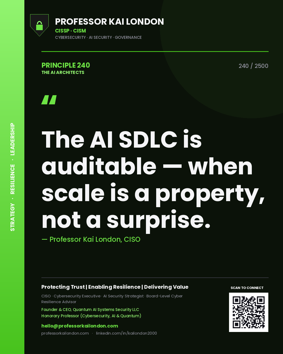 Professor Kai London principle 240: The AI SDLC is auditable — when scale is a property, not a surprise.