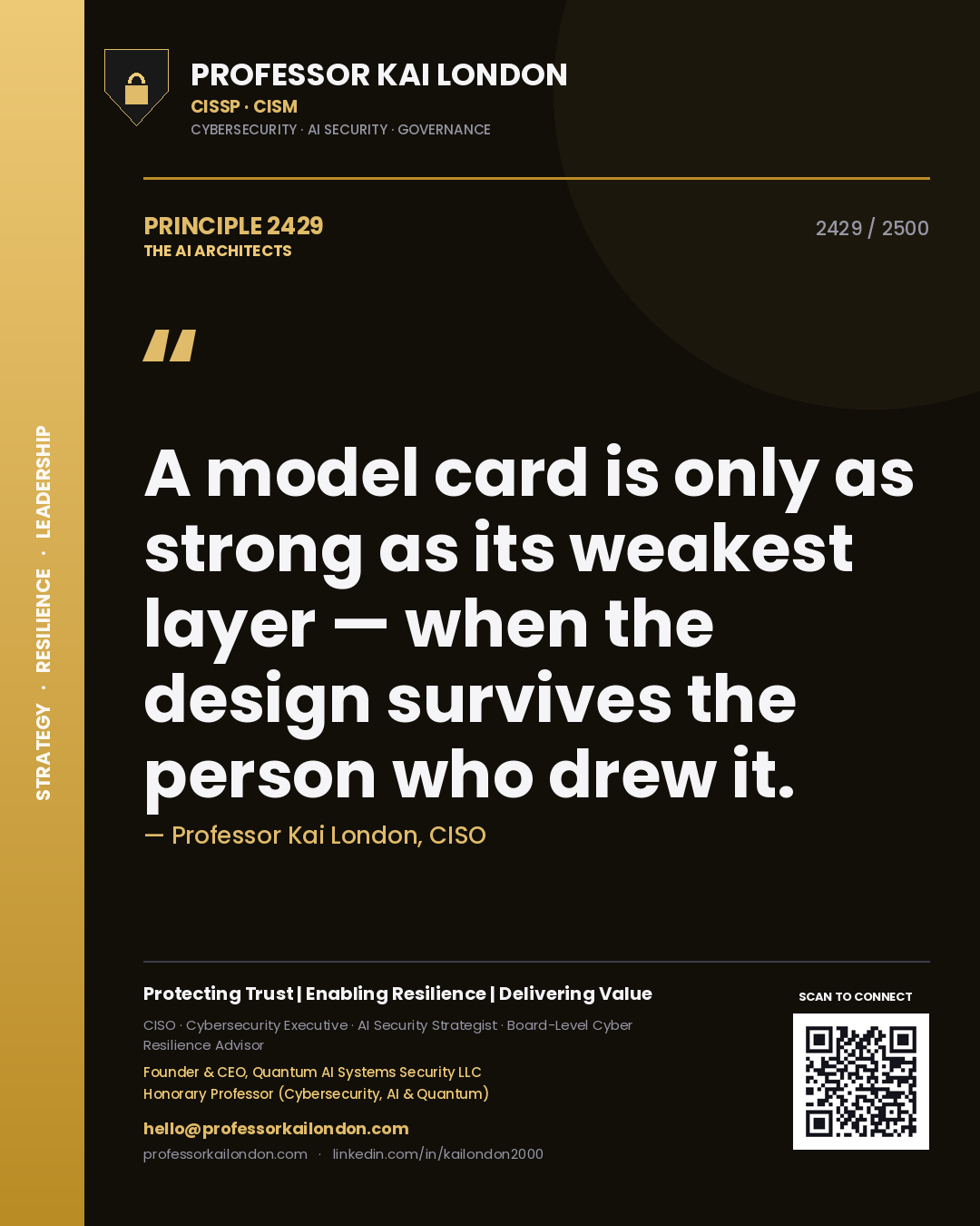Professor Kai London principle 2429: A model card is only as strong as its weakest layer — when the design survives the person who drew it.