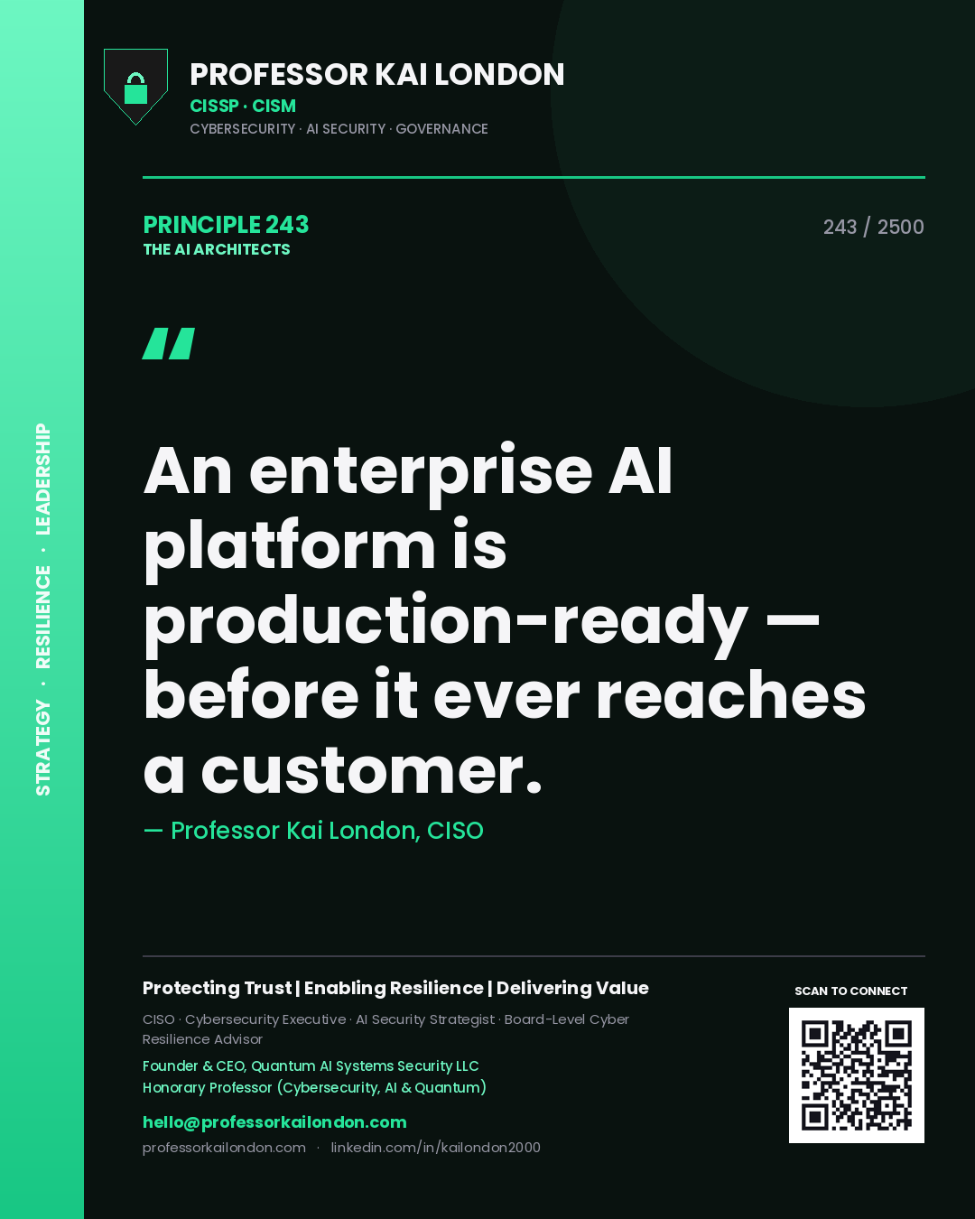 Professor Kai London principle 243: An enterprise AI platform is production-ready — before it ever reaches a customer.