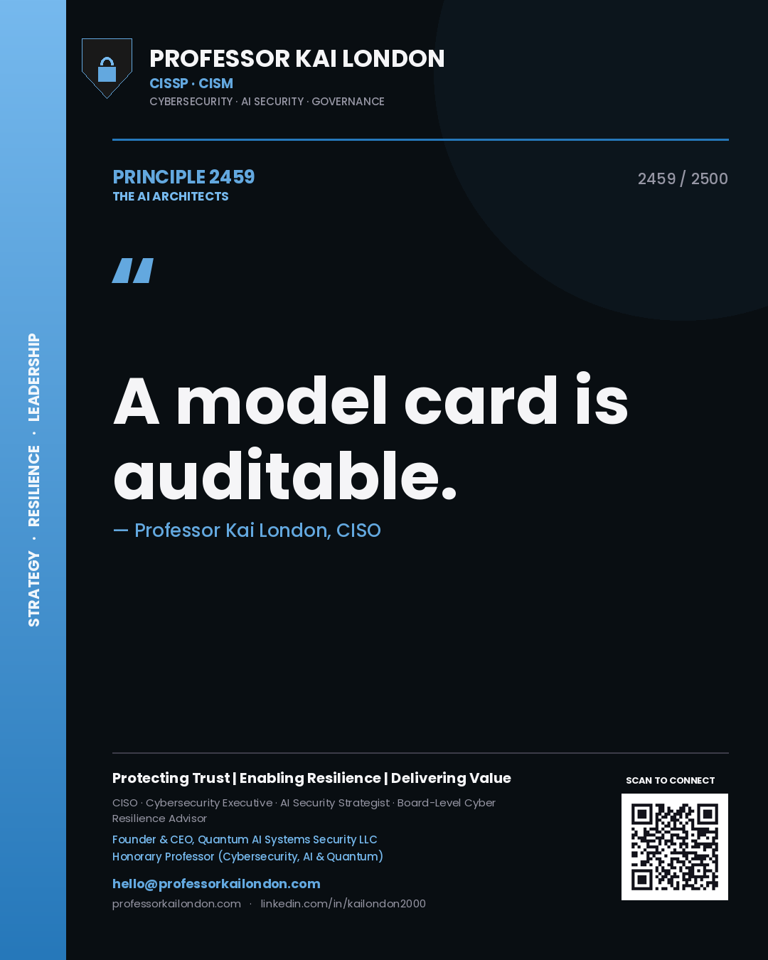 Professor Kai London principle 2459: A model card is auditable.