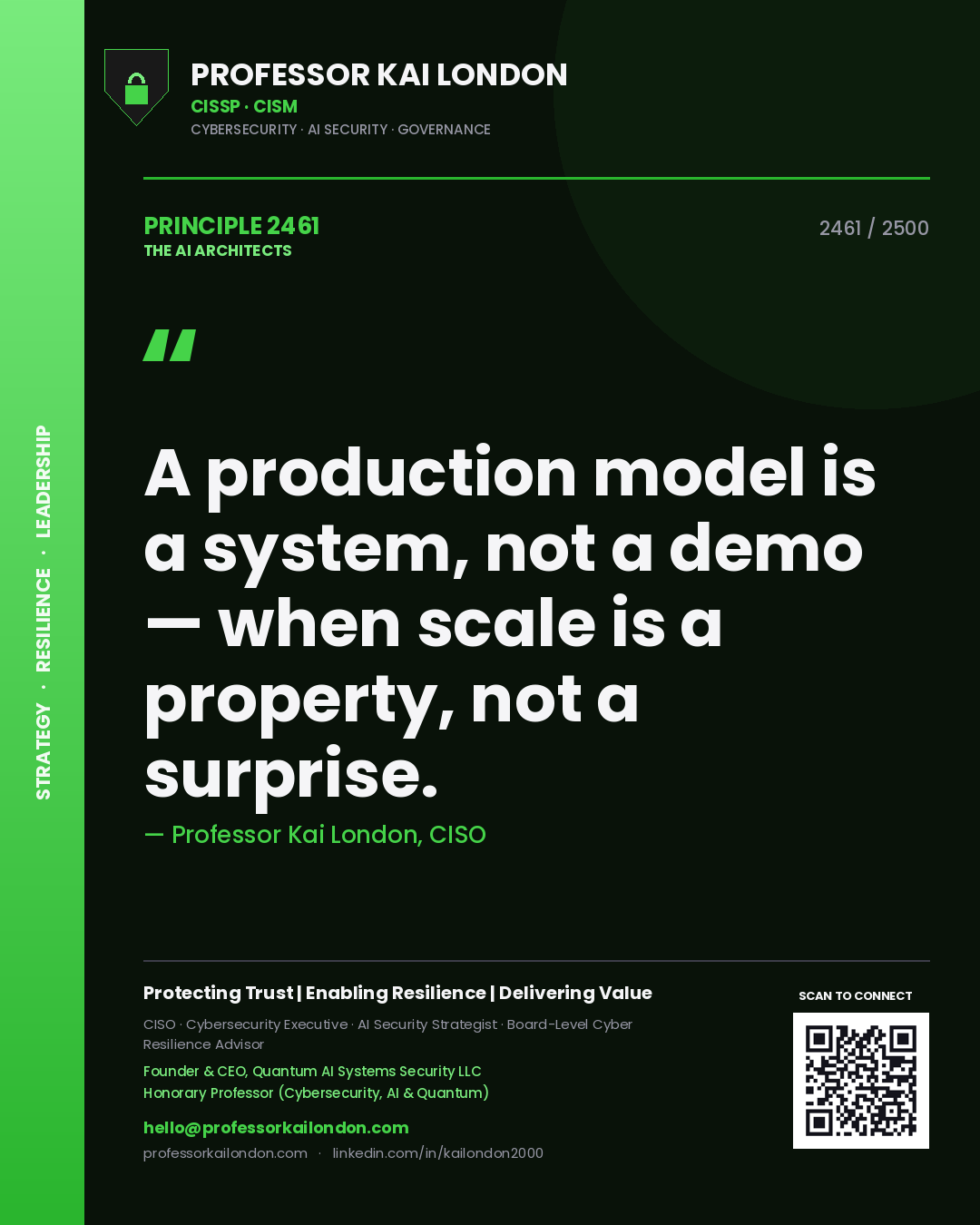 Professor Kai London principle 2461: A production model is a system, not a demo — when scale is a property, not a surprise.