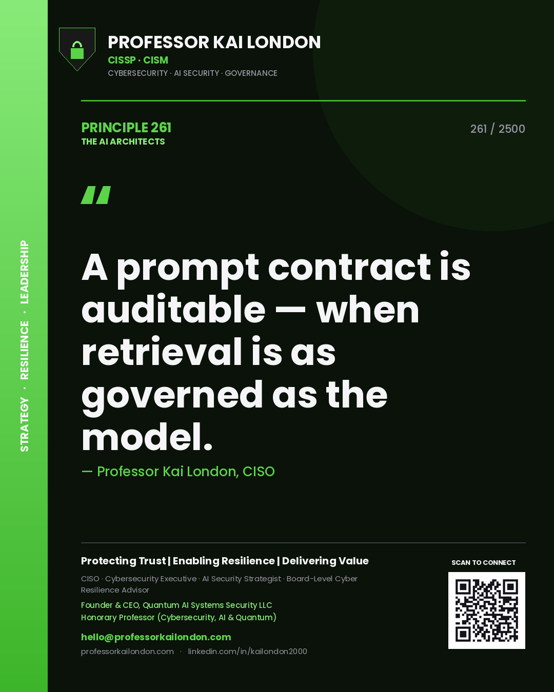 Professor Kai London principle 261: A prompt contract is auditable — when retrieval is as governed as the model.