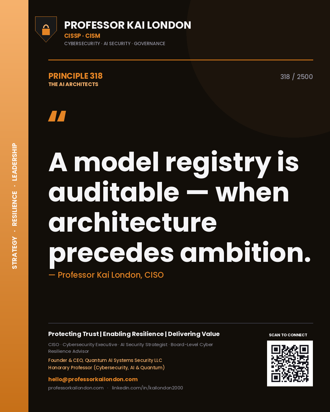 Professor Kai London principle 318: A model registry is auditable — when architecture precedes ambition.