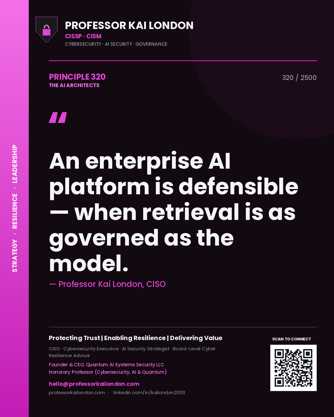 Professor Kai London principle 320: An enterprise AI platform is defensible — when retrieval is as governed as the model.
