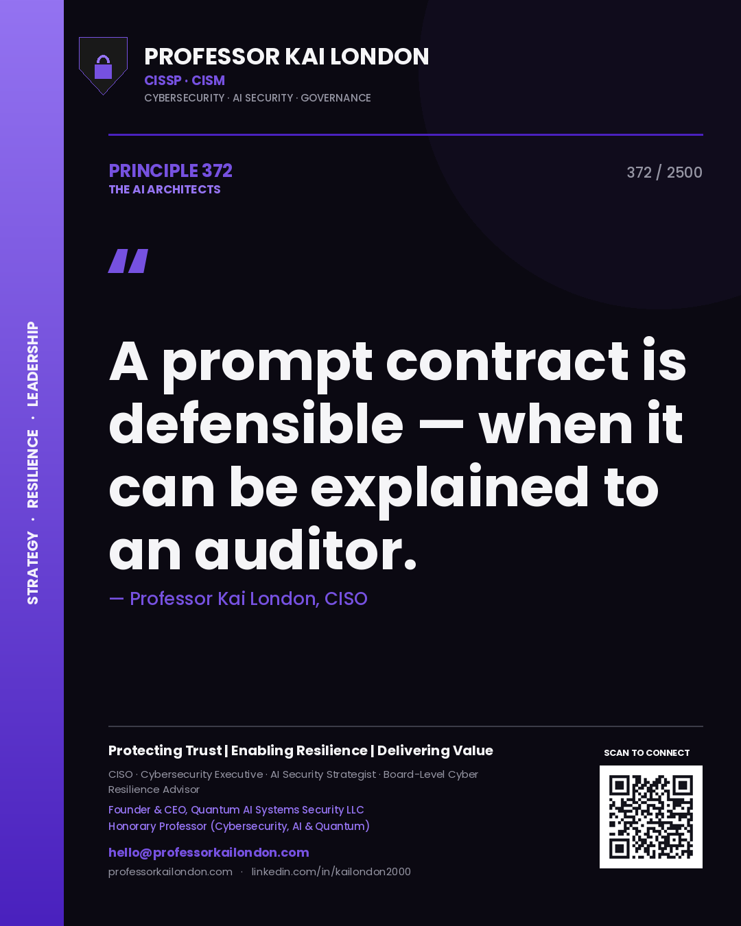 Professor Kai London principle 372: A prompt contract is defensible — when it can be explained to an auditor.