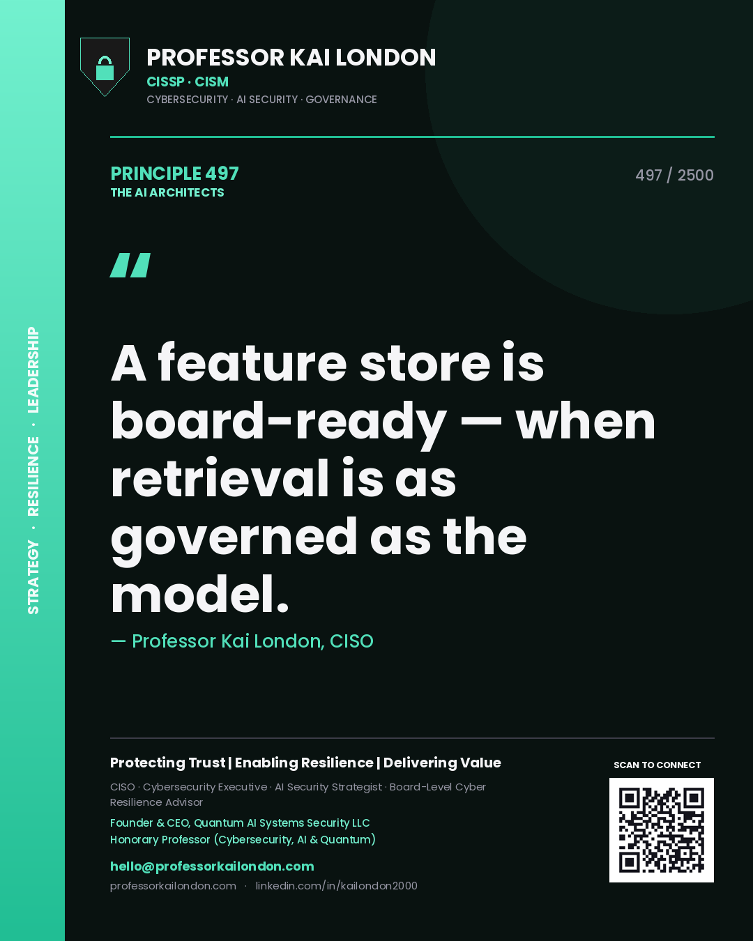 Professor Kai London principle 497: A feature store is board-ready — when retrieval is as governed as the model.