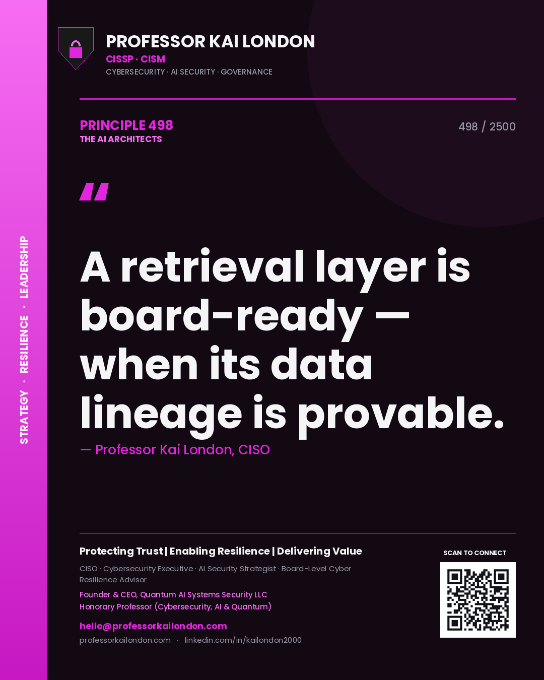 Professor Kai London principle 498: A retrieval layer is board-ready — when its data lineage is provable.