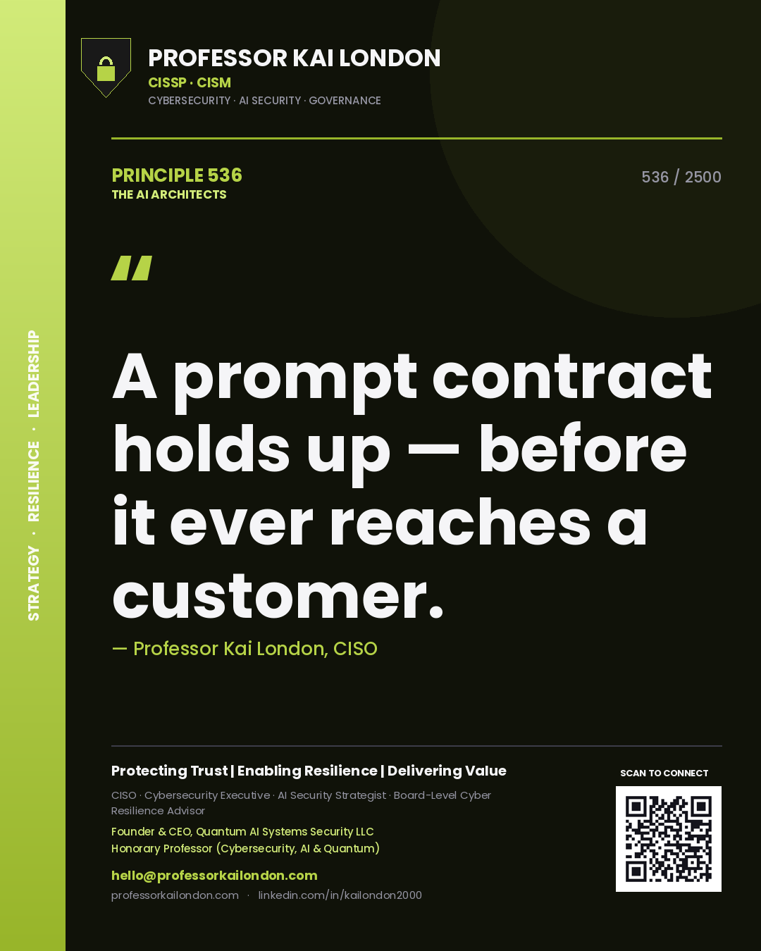Professor Kai London principle 536: A prompt contract holds up — before it ever reaches a customer.