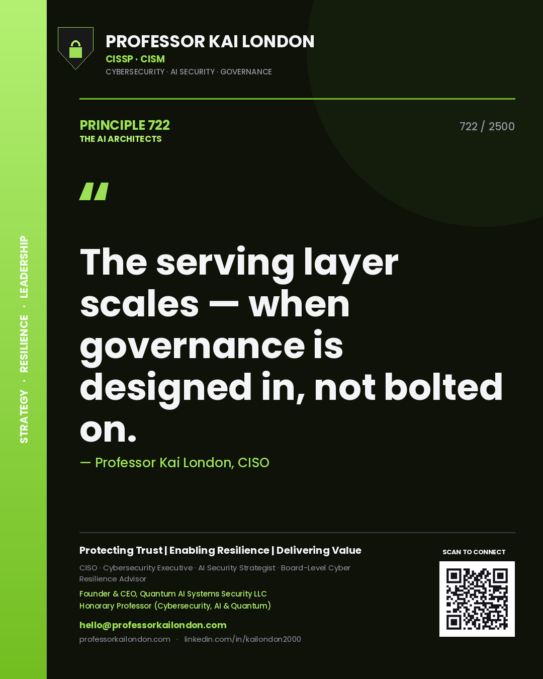 Professor Kai London principle 722: The serving layer scales — when governance is designed in, not bolted on.