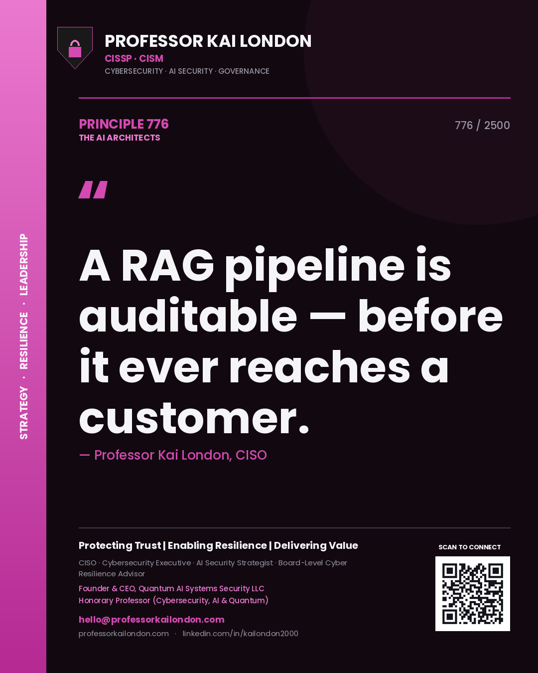 Professor Kai London principle 776: A RAG pipeline is auditable — before it ever reaches a customer.