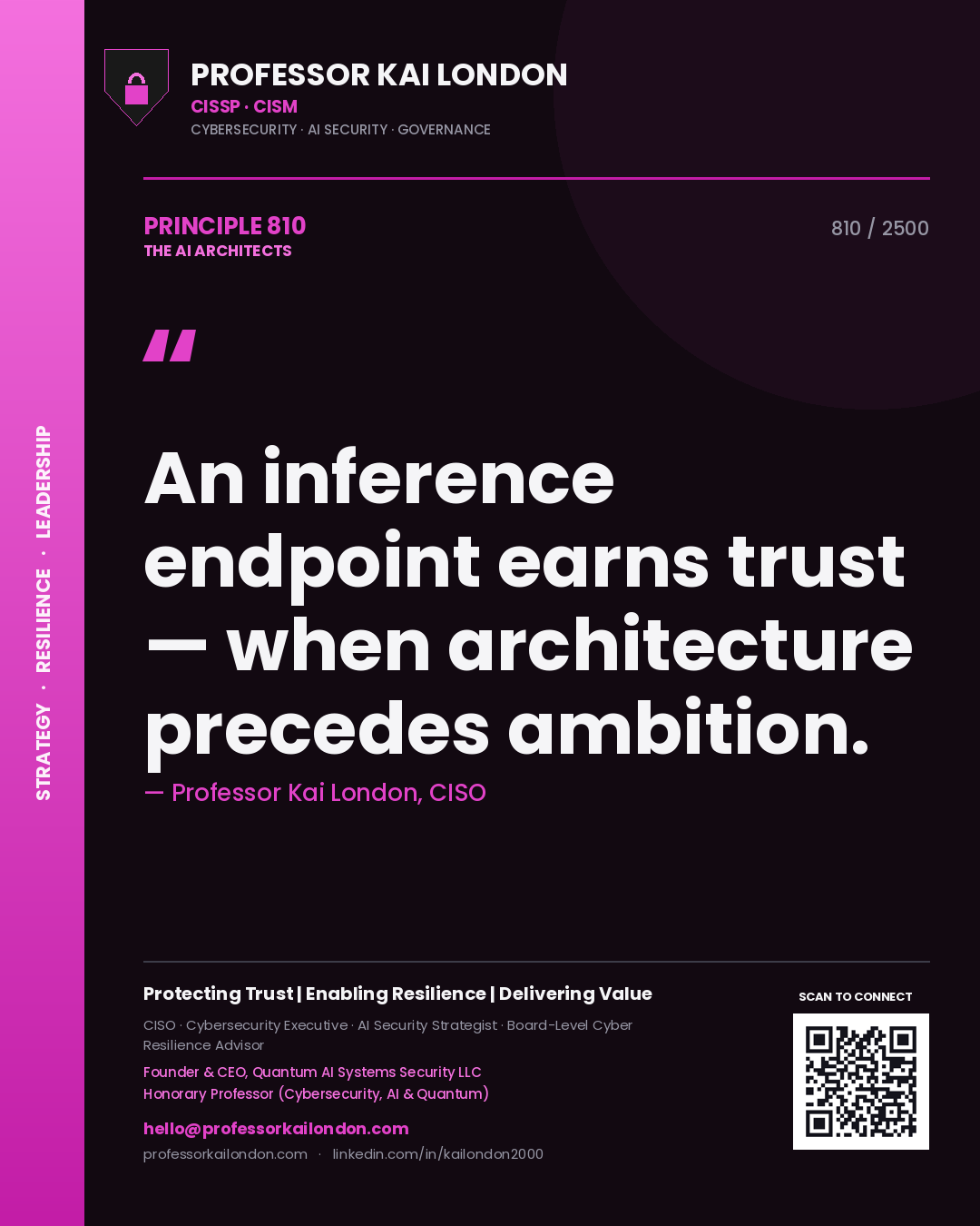 Professor Kai London principle 810: An inference endpoint earns trust — when architecture precedes ambition.