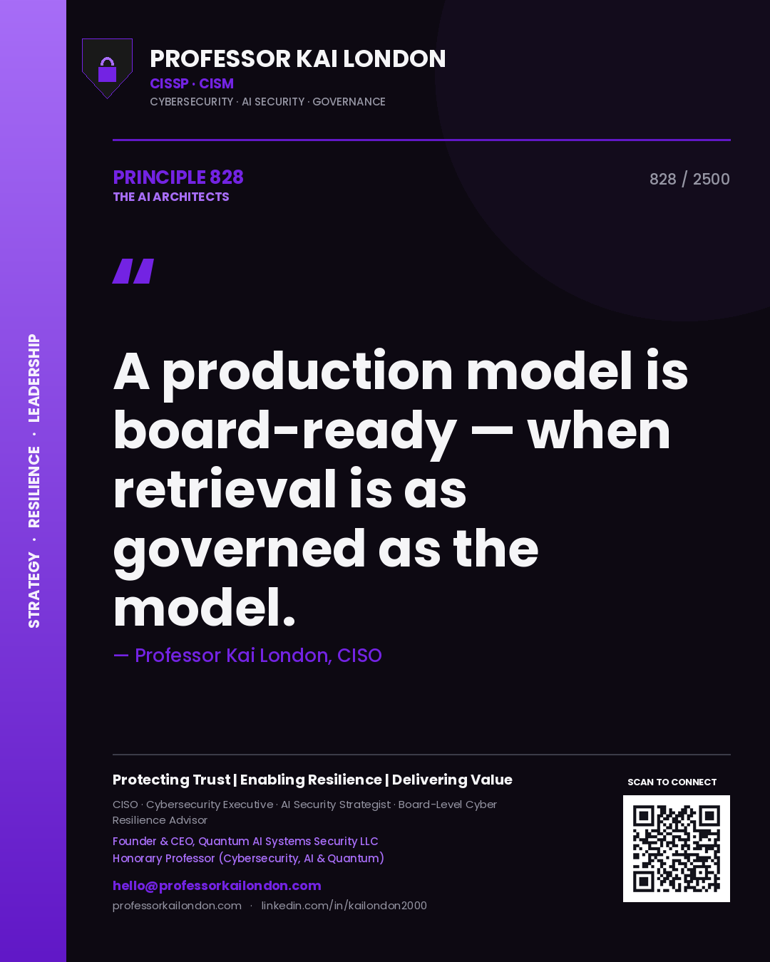 Professor Kai London principle 828: A production model is board-ready — when retrieval is as governed as the model.