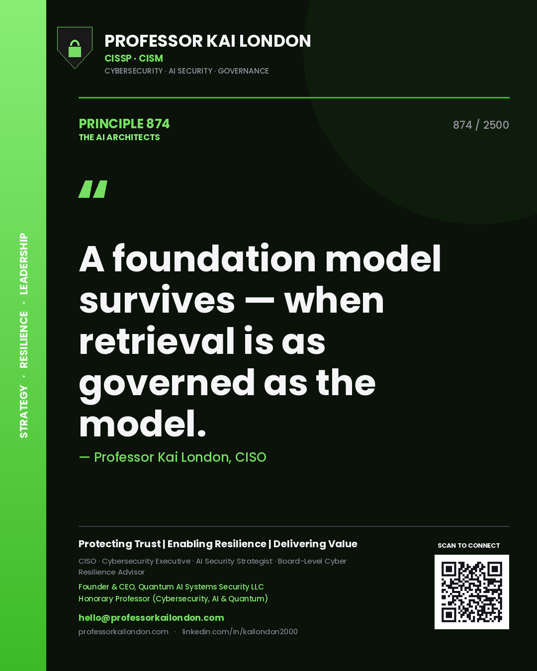 Professor Kai London principle 874: A foundation model survives — when retrieval is as governed as the model.