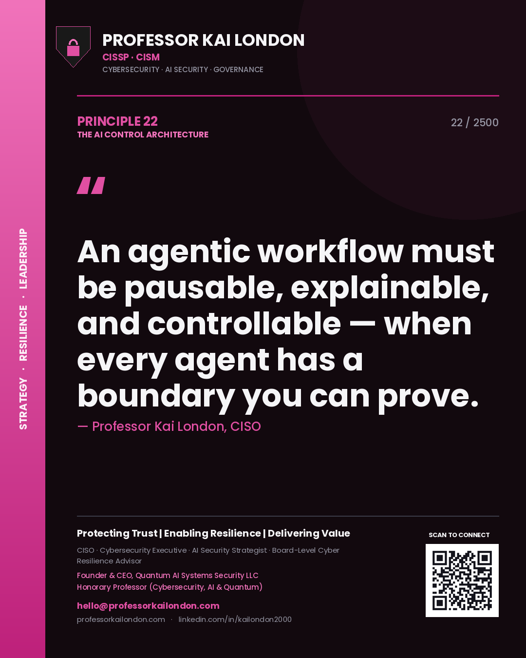 Professor Kai London principle 22: An agentic workflow must be pausable, explainable, and controllable — when every agent has a boundary you can prove.